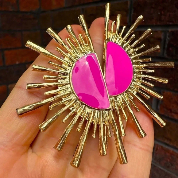 Zara Sun Radiant Pink Gold Statement Stud Earrings - Picture 4 of 4